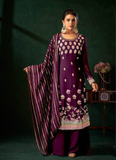 Viscous Bemberg Georgette Salwar Suit in Purple Colour